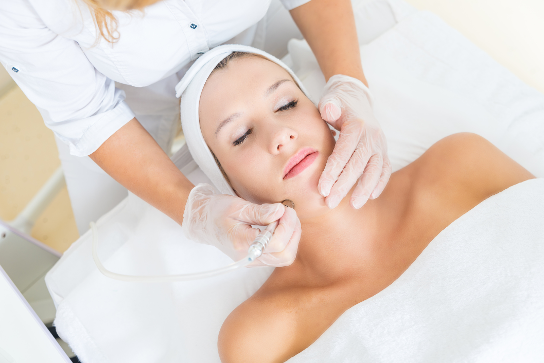 Woman getting dermabrasion at medspa