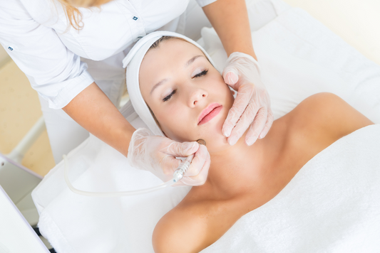 Woman getting dermabrasion at medspa